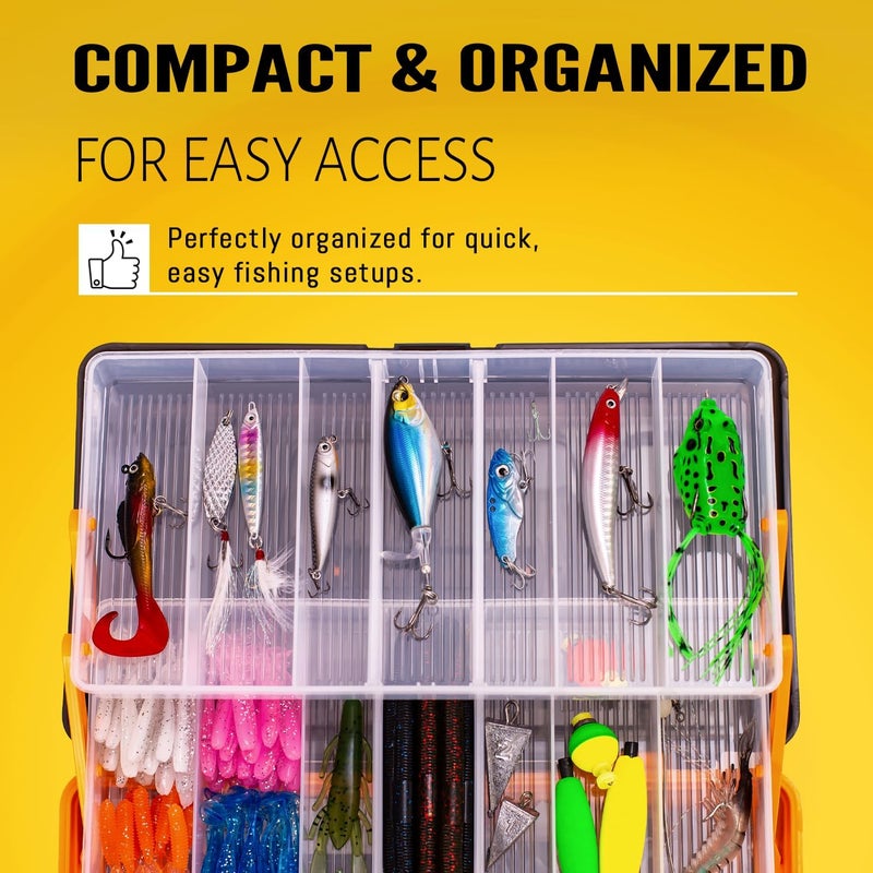 Vipfish 448-Pcs Fishing Lures Kit – Complete 3-Layer Tackle Box Set with Hooks, Weights, Bobbers, Pliers, Rigs, Leaders, Fluorocarbon Line, Accessories & More for Kids Fishing Gear (Orange) - Image 2